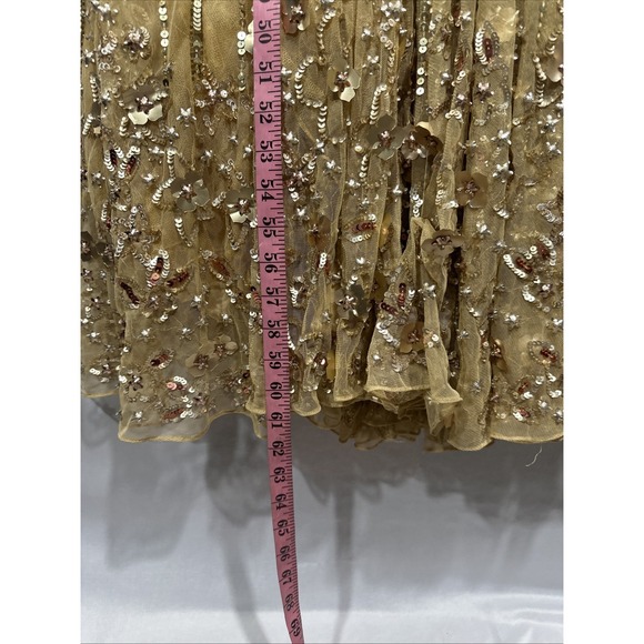 NWT Mac Duggal [ 4 ] 5223 Sequin & Floral Embellished A Line Gown in Gold #S2035 - Picture 7 of 14